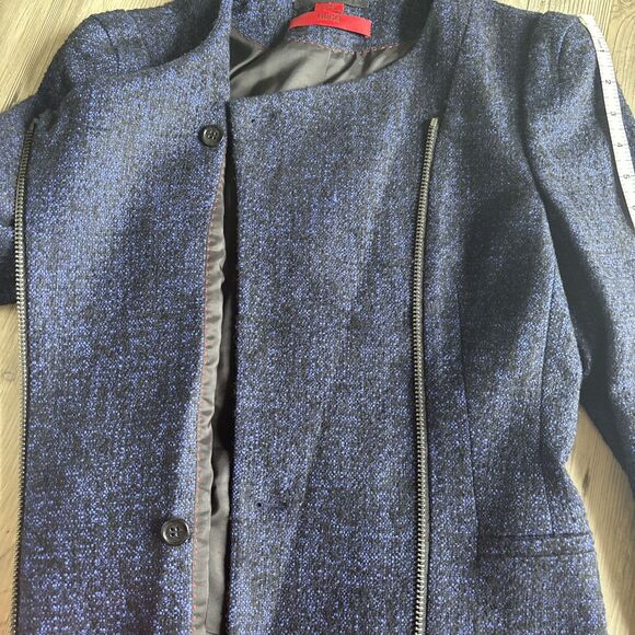 HUGO Hugo Boss Women’s Black And Blue Blazer with Off Center Zipper And Pockets - Picture 10 of 12